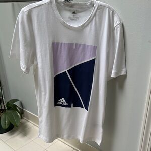 Adidas White and Blue Short Sleeve Tee